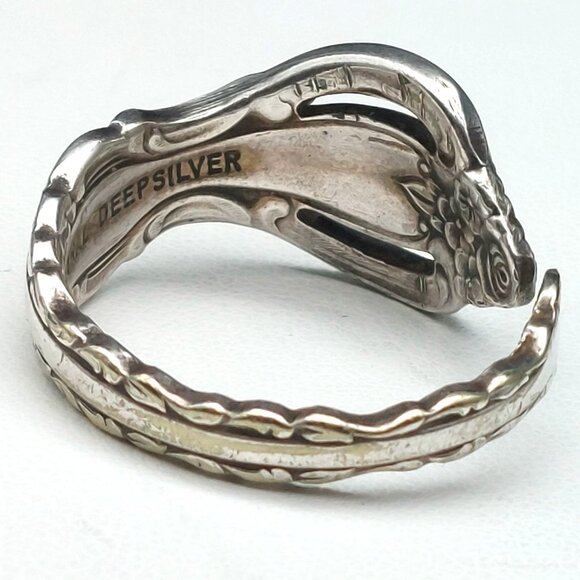 Vintage International Deep Silver Floral Spoon Wrap Ring Size 10 - Picture 4 of 6